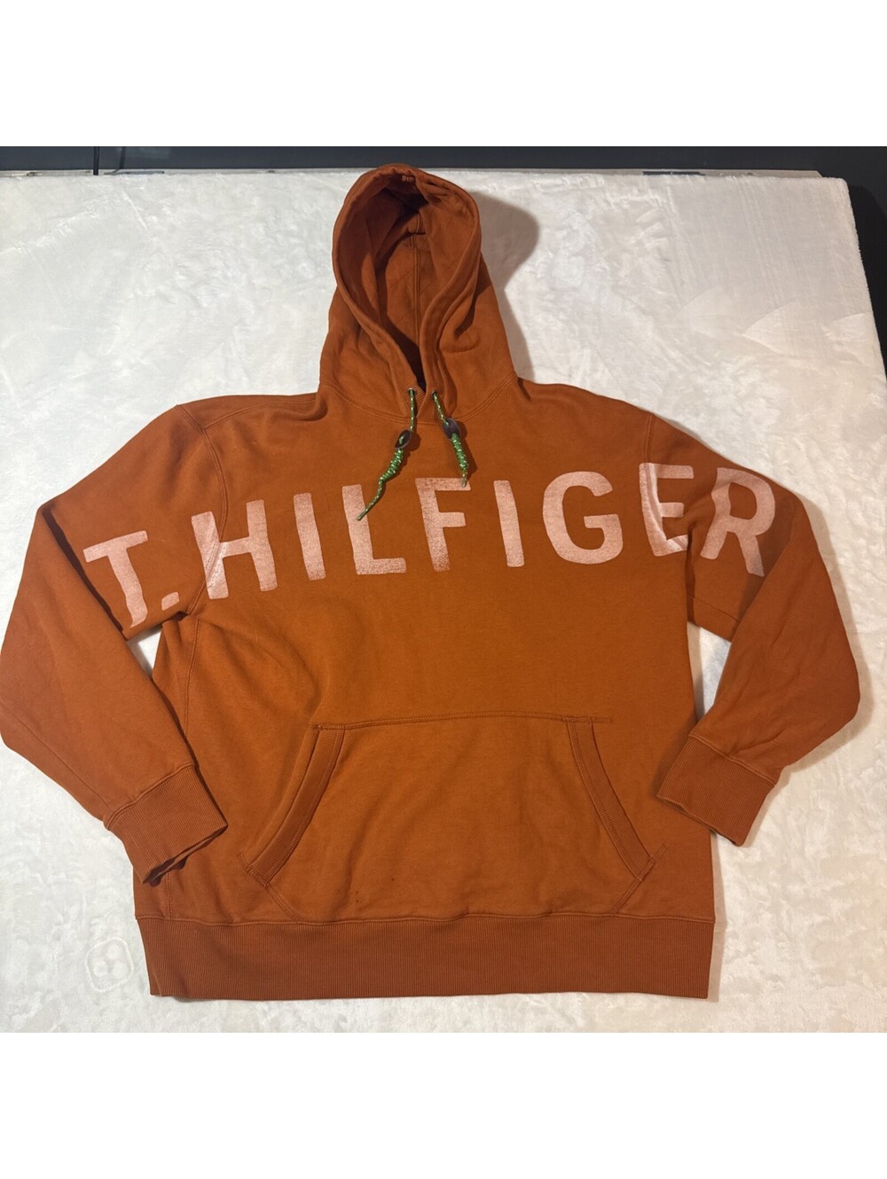 Tommy Hilfiger Hoodie Men’s XL Burnt Orange Pullover Sweatshirt Activewear Sport